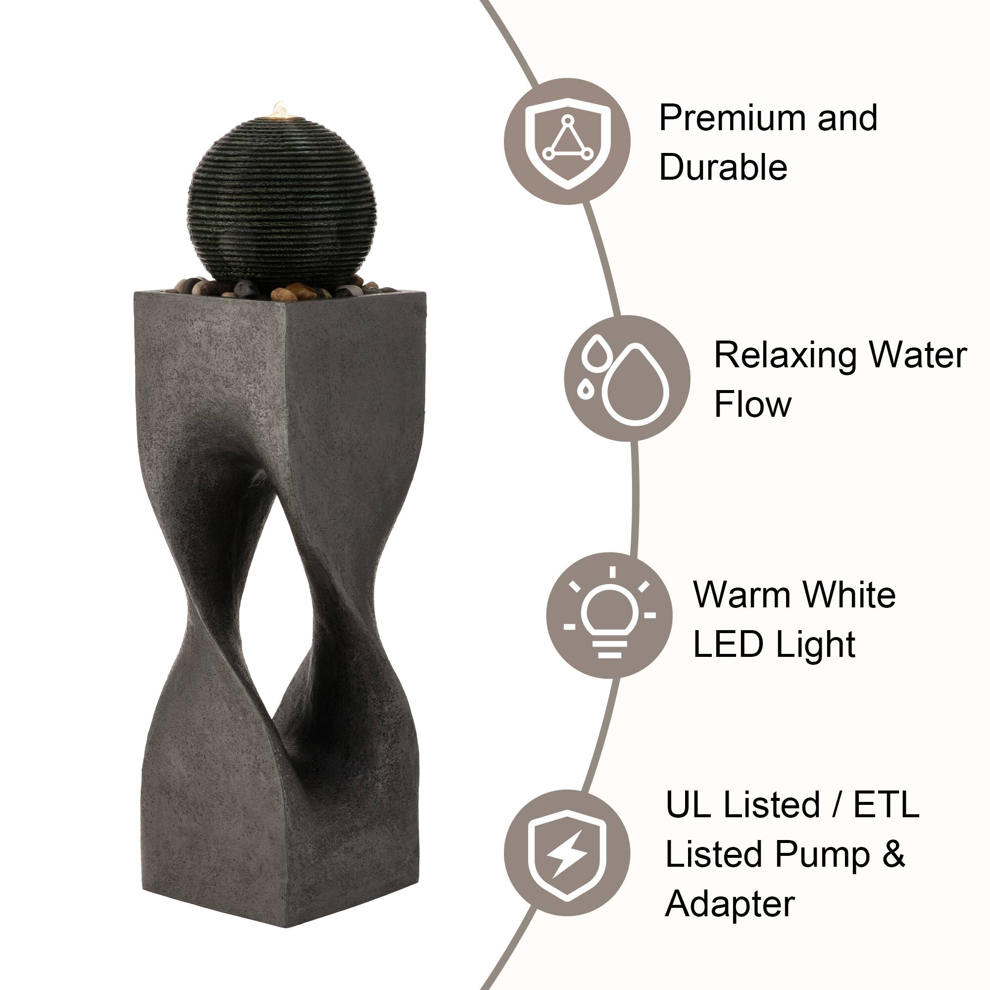 Glitzhome® 36.5" LED Modern Geometric Pedestal & Sphere Outdoor Floor Fountain